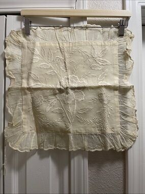 Embroidered Ruffle Accent Pillow Cover in Cream